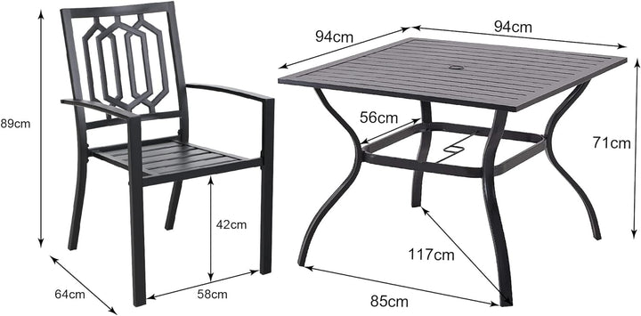 PHIVILLA Gartentisch und Stühle 4er Set Terrassentisch Stühle Metall Outdoor Bistro Gartenmöbel Sets