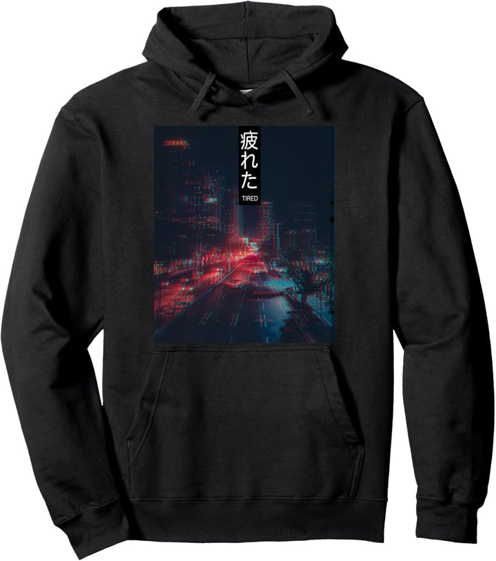 Tired Glitch Aesthetic Style Japan Vaporwave Pullover Hoodie