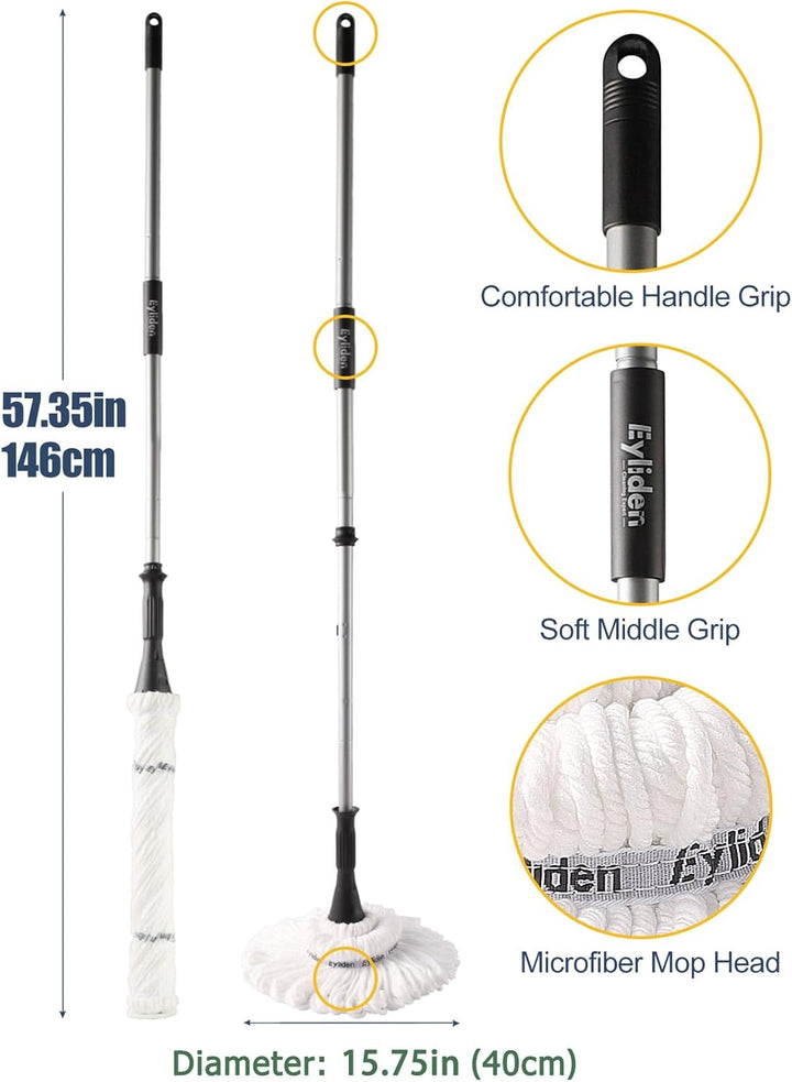 Eyliden Mikrofaser-Wischmopp, 146 cm Langer Griff, für Bodenreinigung, selbstwringender Wischmopp, H