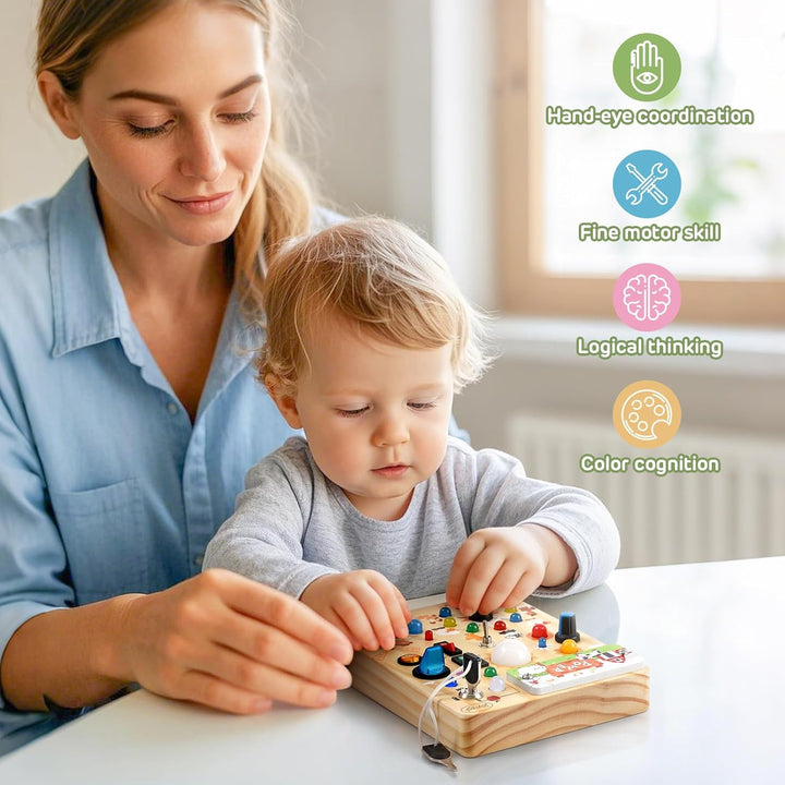 Joyreal Busy Board ab 1 Jahr, Montessori Spielzeug Baby Activity Board Holzspielzeug Lernspielzeug S