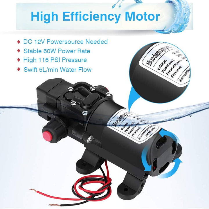 DC 12V Selbstansaugend Wasserpumpe, Membranpumpe Druckwasserpumpe Micro Diaphragm Pump Hochdruckwass