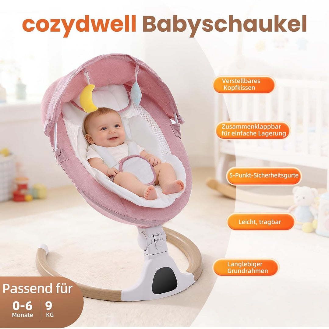 Babywippe Elektrisch, 0–6 Monate, max. 9 kg, Tragbares Neugeborenes Babyschaukel Indoor mit Bluetoot