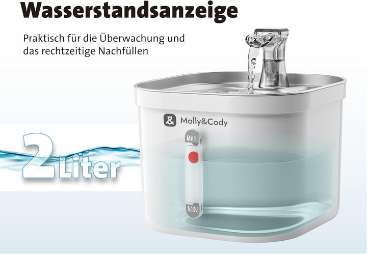 Molly&Cody Spring Trinkbrunnen für Katzen & Hunde (2L Wasserkapazität, automatischer Wasserspender,
