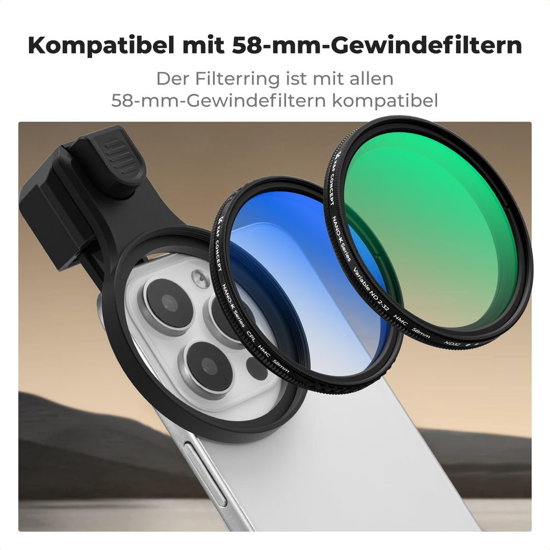 K&amp;F CONCEPT 58mm Universeller Filterclip für Handy mit Druckknopf | kompatibel mit iPhone 16/15/14/1