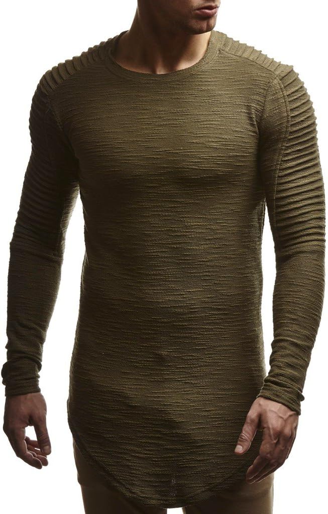 Leif Nelson Herren Pullover Rundhals-Ausschnitt Schwarzer Männer Longsleeve dünner Pulli Sweatshirt