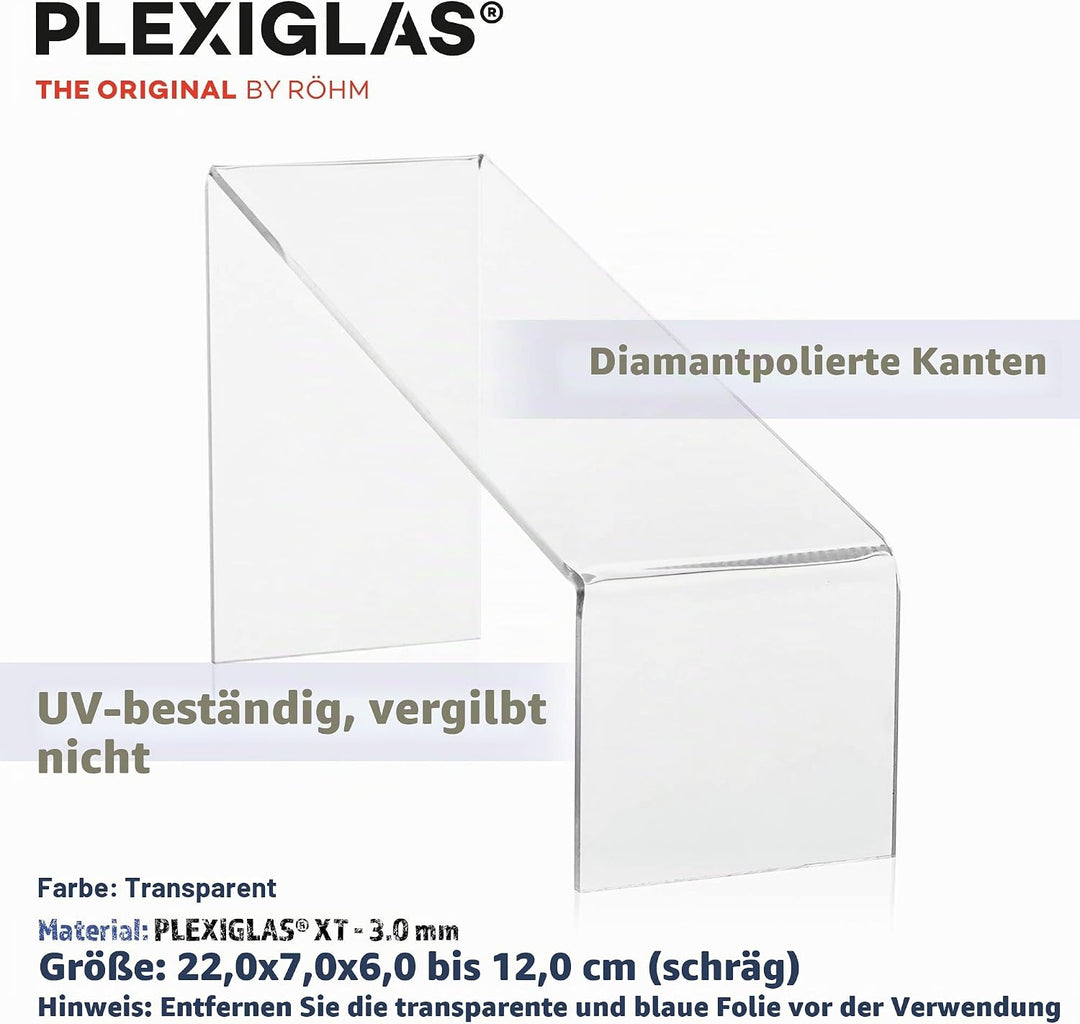 Warenträger-Set als Schuhständer (schräg) und Präsentationsdisplay, transparenter Verkaufsständer, D