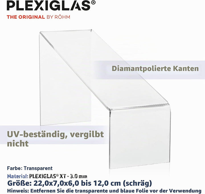 Warenträger-Set als Schuhständer (schräg) und Präsentationsdisplay, transparenter Verkaufsständer, D