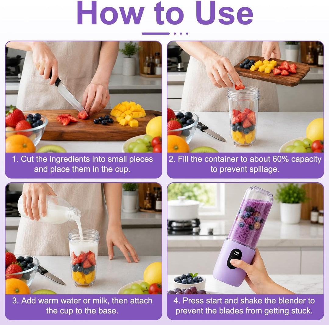 Tragbarer Mixer Smoothie Maker, 500 ml Mixer Smoothie Maker to Go mit Digitalanzeige, 16-Blatt MIXER