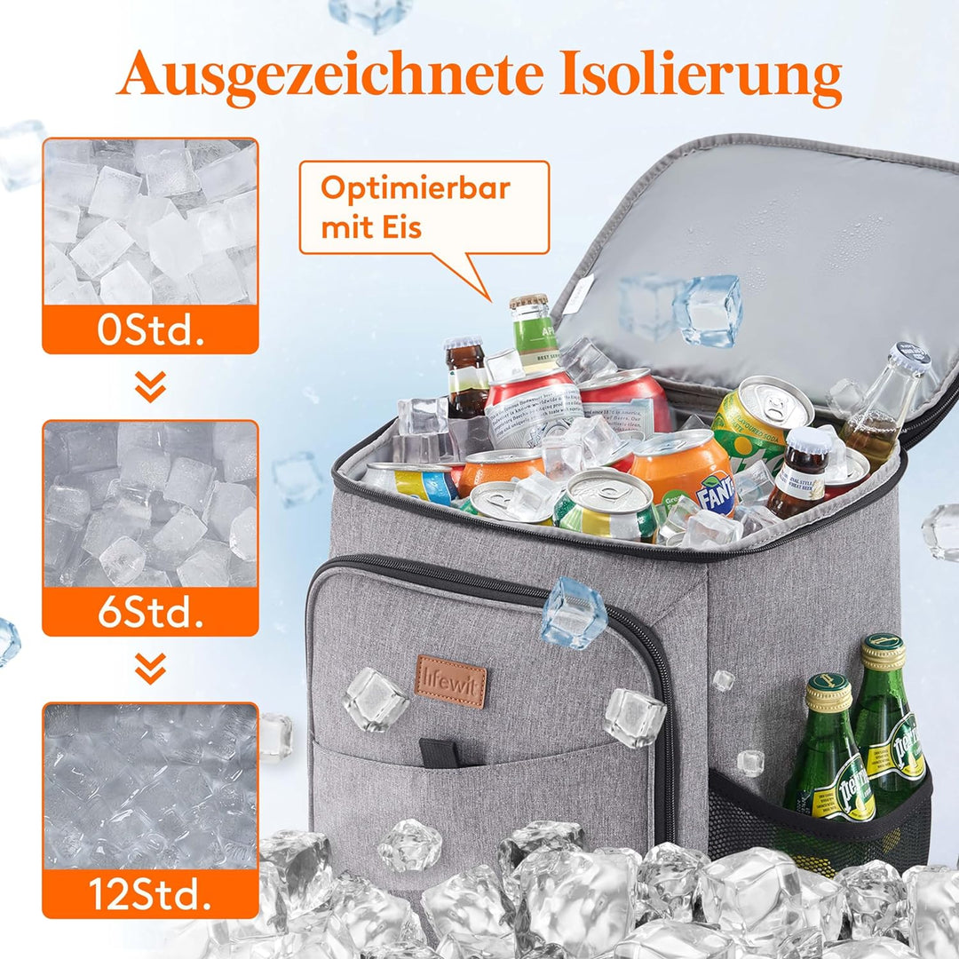 Lifewit 26L Kühlrucksack Thermo Rucksack Kühltasche Isolierte Cooler Bag Weich Doppeldecker für Pick