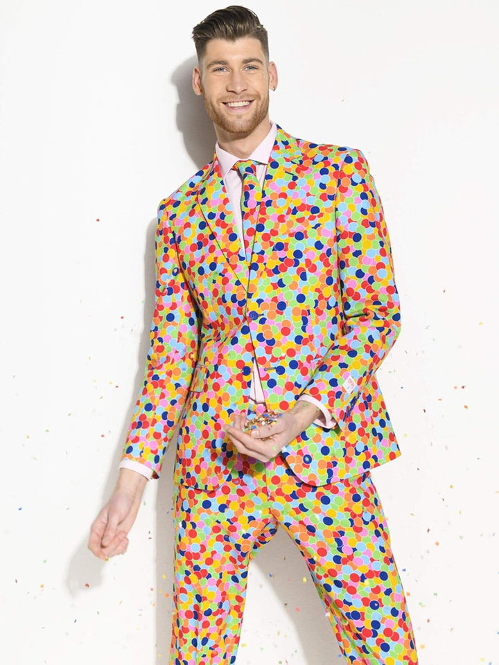 OppoSuits Karnevalskostüme Herren festlichem Druck Anzug mit Krawatte 38 Confetteroni, 38 Confettero