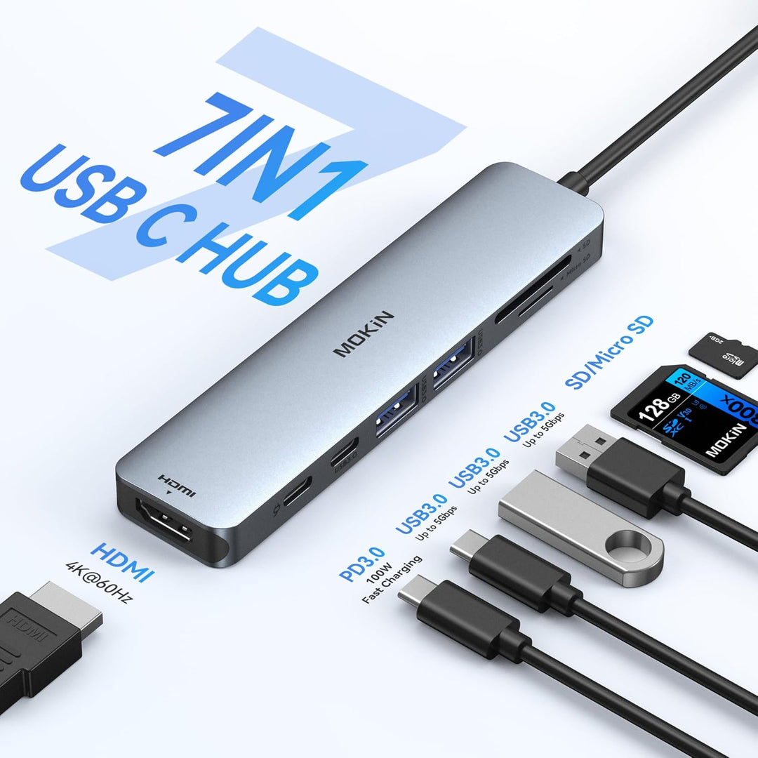 MOKiN USB C Hub Type C Adapter 6 in 1 USB-C Hub mit HDMI 4K@30Hz, 2*USB 3.0 Ports/1*USB 2.0 Anschlüs