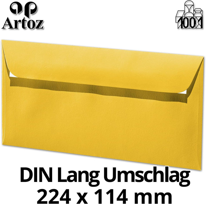 ARTOZ 100x Briefumschläge DIN Lang Sonnengelb 100 g/m² selbstklebend - DL 224x114 mm - Kuvert ohne F