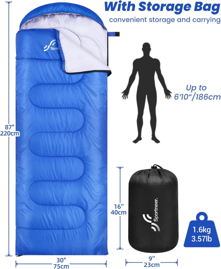 Schlafsack für 3-4 Jahreszeiten: Sportneer Schlafsack Winter Outdoor Sleeping Bag Tragbar Ultraleich