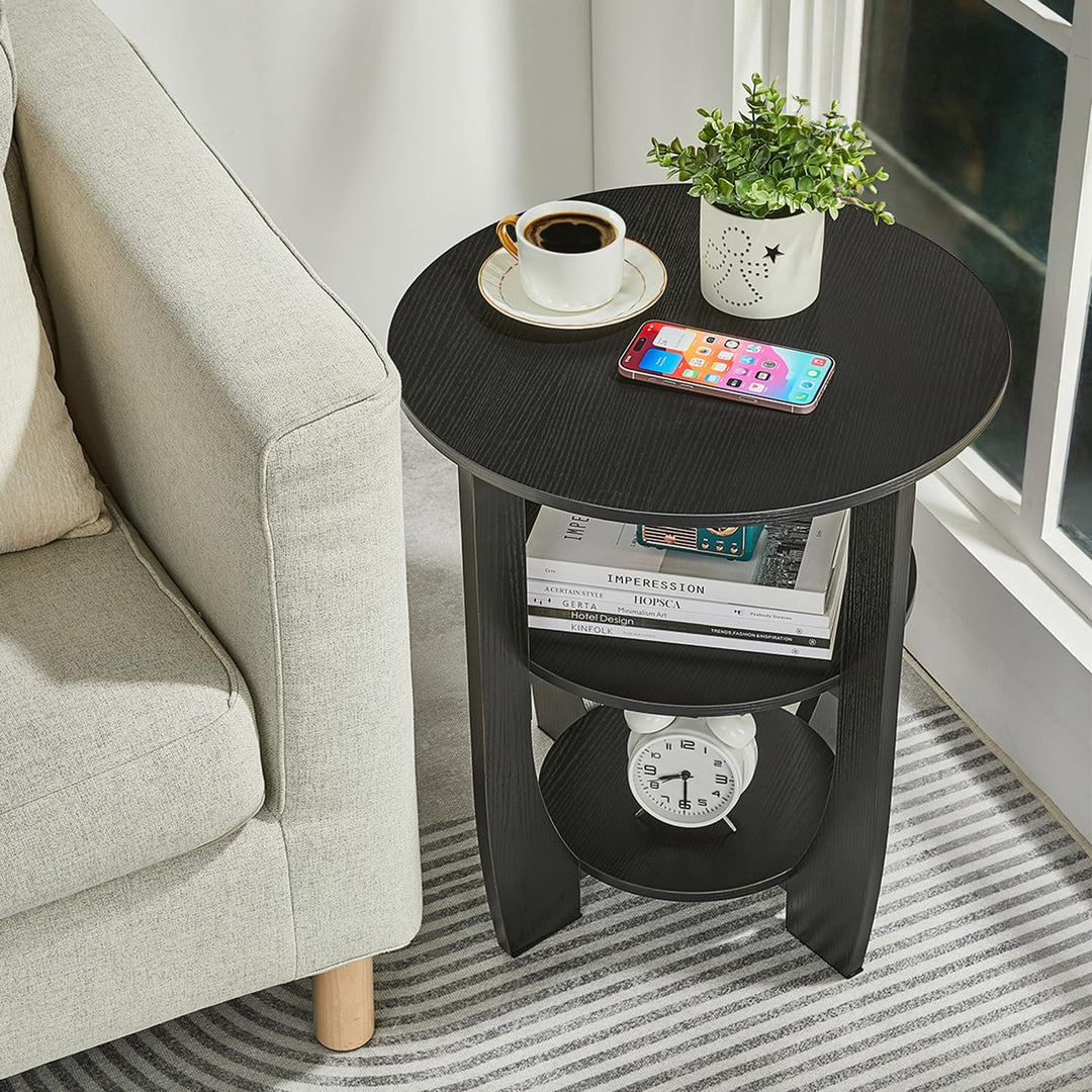 Beistelltisch Rund Holz, Couchtisch Vintage Pastoralstil, 3-stufiger Runder Beistelltisch mit Staura