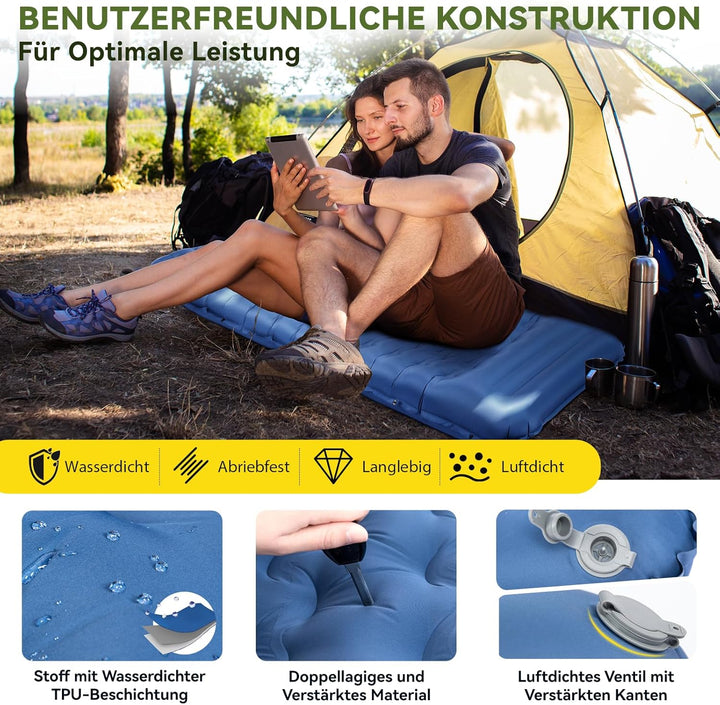 HIKENTURE Camping Isomatte, 13CM Ultradicke Isomatte Camping mit Kissen, Aufblasbare Luftmatratze Kl