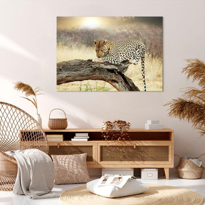 Bilder auf Leinwand 100x70cm Leinwandbild Afrika Leopard Katze Safari Gross Wanddeko Bild Schlafzimm