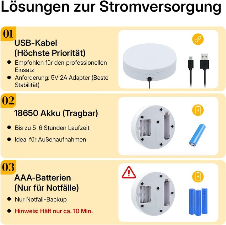 Mcbazel 360-Grad-Drehständer für Fotografie 360°, Elektrisch Drehbarer Drehteller 3KG, Motorisierter