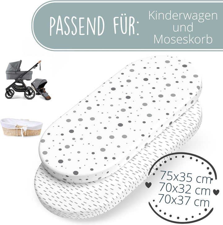 mimaDu - 2er Set Spannbettlaken Baumwolle75x35cm auch für 70x32, 70x37, 70x30 - Spannbetttü