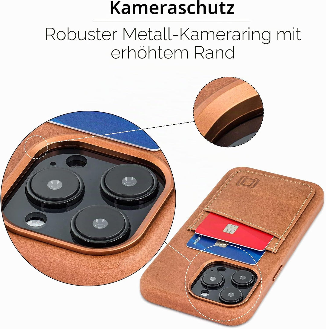 Dockem Echtleder Kartenetui für iPhone 14 Pro Max mit Kartenfachen und Integrierter Metallplatte zur
