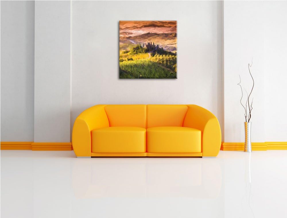 Pixxprint Toskana Landschaft mit Feldern als Leinwandbild/Grösse: 70x70 cm/Wandbild/Kunstdruck/ferti