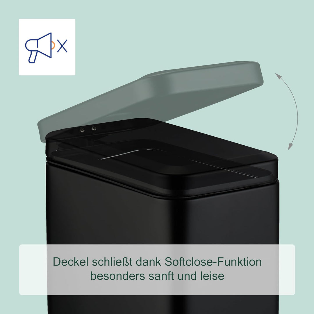 Relaxdays Mülleimer Bad, 5 l, Absenkautomatik, entnehmbarer Inneneimer, matter Edelstahl, Treteimer