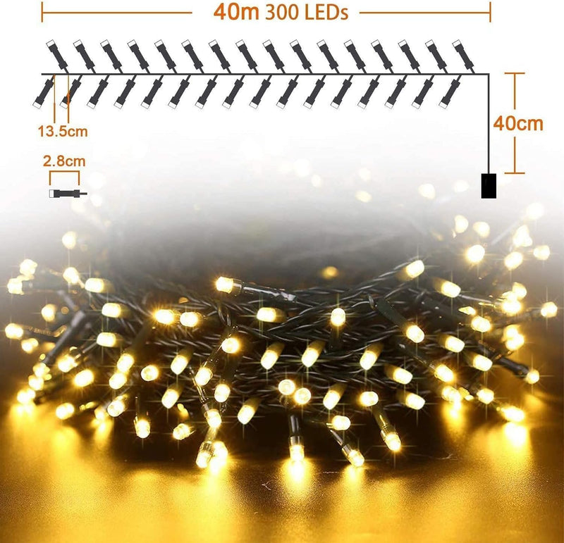 Avoalre Lichterkette Batterien 40M 300LEDs Weihnachtsbeleuchtung Aussen, 8 Modi Lichterkette Batteri