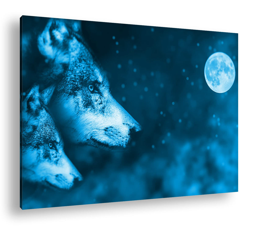 deyoli Wolf-Vollmond-Illustration Format: 100x70 Effekt: Monocrome Blau als Leinwandbild, Motiv fert