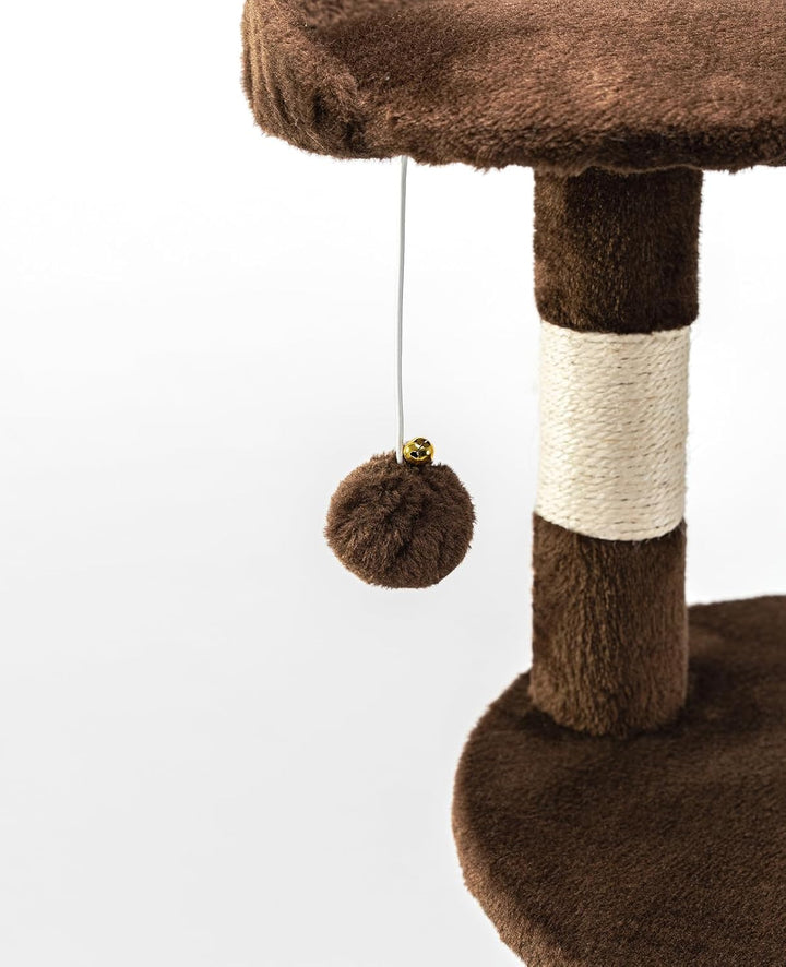 lionto Kratzbaum für Katzen mit 2 Plüschbällen & Spielseil, Höhe 112 cm, Katzenbaum mit Sisalseil &