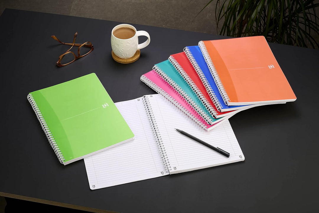 OXFORD Spiralbuch My Colours, 5er Pack, DIN A4, liniert, 90 Blatt, 4 Farben liniert A4, liniert A4