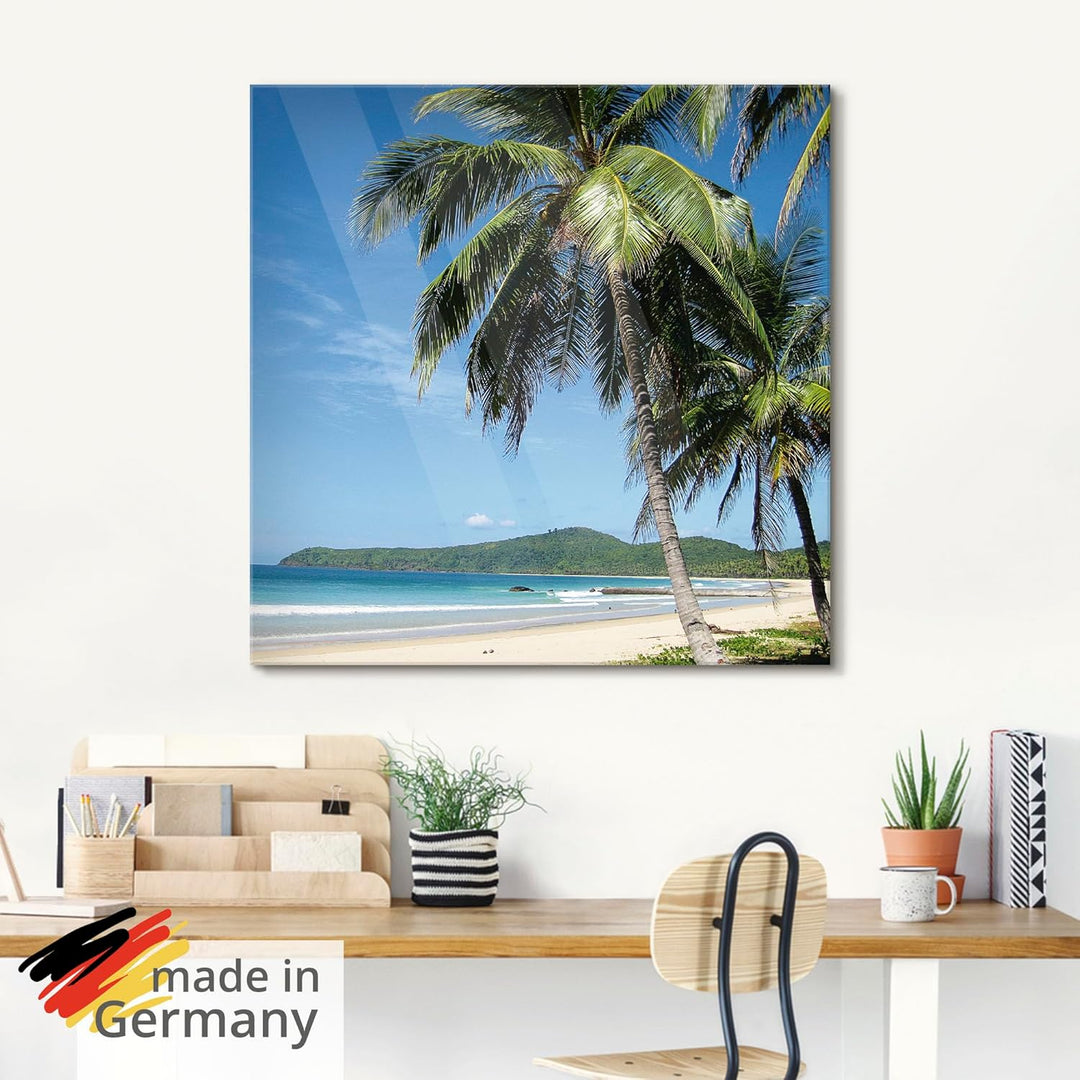 ARTland Glasbilder Wandbild Glas Bild einteilig 50x100 cm Hochformat Strand Meer Palmen Karibik Küst