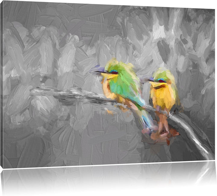 exotische Vögel auf Ast schwarz/weiss Deluxe Format: 100x70 cm auf Leinwand, XXL riesige Bilder fert