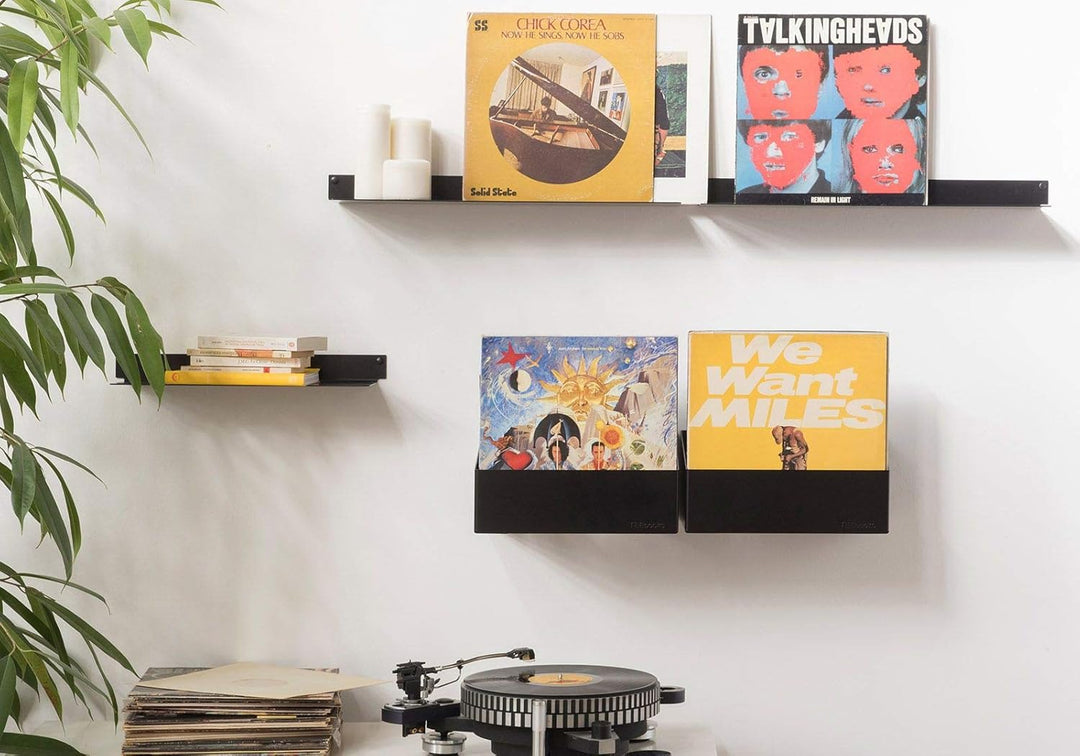 TEEbooks - 2 Schallplatten Wandhalterungen 32 cm | Vinyl Regal aus Stahl Schwarz | Unsichtbares Scha