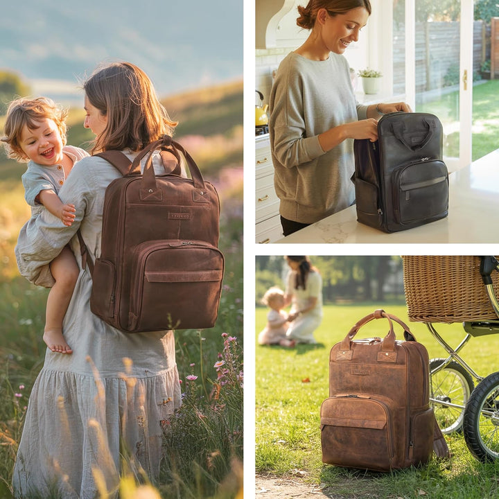 STILORD 'Fiena' Leder Wickelrucksack Gross Damen - grosser Babyrucksack & Windelrucksack - elegante