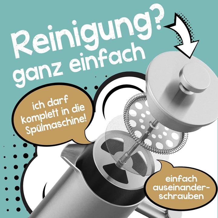 Premium thermo Edelstahl French Press 600 ml 3 Ersatz Filter Stempelkanne Kaffeepresse Isolierkanne