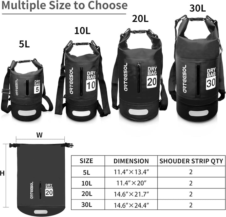 Dry Bag wasserdichte Tasche 5L/10L/20L/30L Wasserfester Beutel Packsack mit Langen Doppeltem Verstel