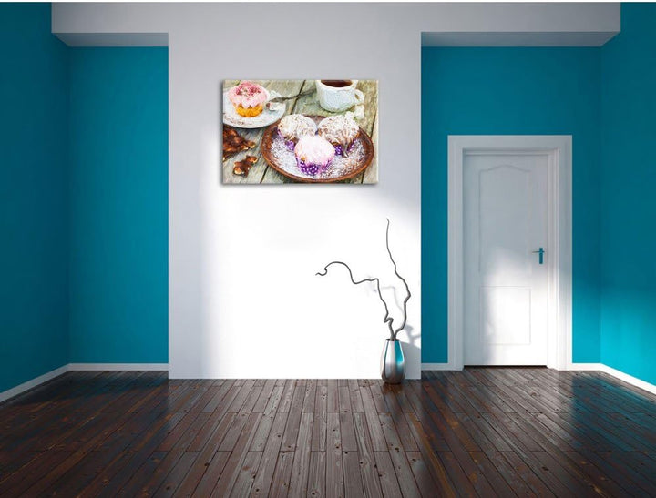 Pixxprint Köstliche Cupcakes / 100x70cm Leinwandbild bespannt auf Holzrahmen/Wandbild Kunstdruck Dek