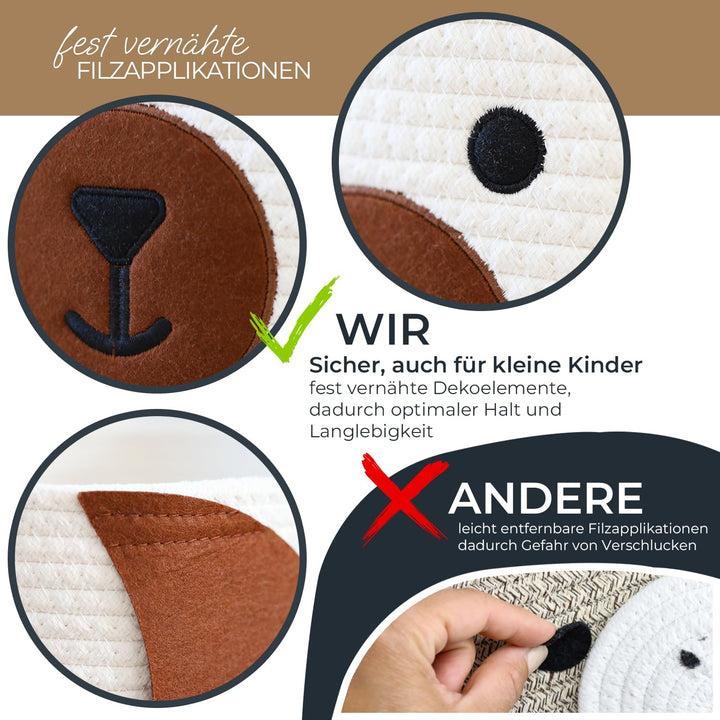 HMF Aufbewahrungskorb mit versteckten Griffen, 3er Set, Korb für Kinderzimmer aus Baumwolle | Hund |