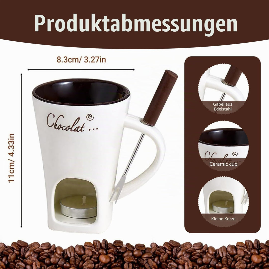 Schokoladen Fondue Becher Set, 130ml Keramik Schokoladenfondue Tasse, Schokoladen-Hot-Pot-Schmelzbec