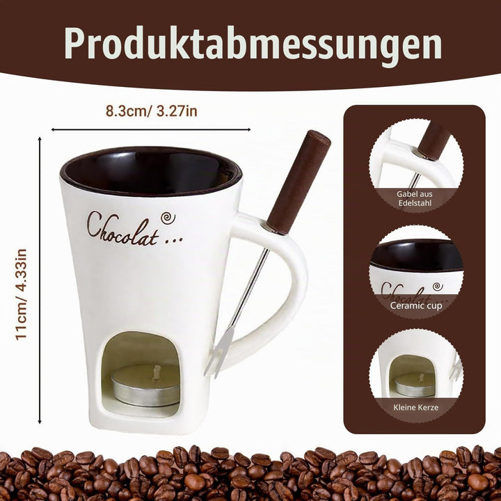 Schokoladen Fondue Becher Set, 130ml Keramik Schokoladenfondue Tasse, Schokoladen-Hot-Pot-Schmelzbec