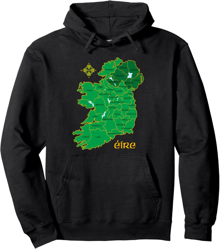 Ireland County Map Eire Irish Travel Holiday Celtic Gift Pullover Hoodie
