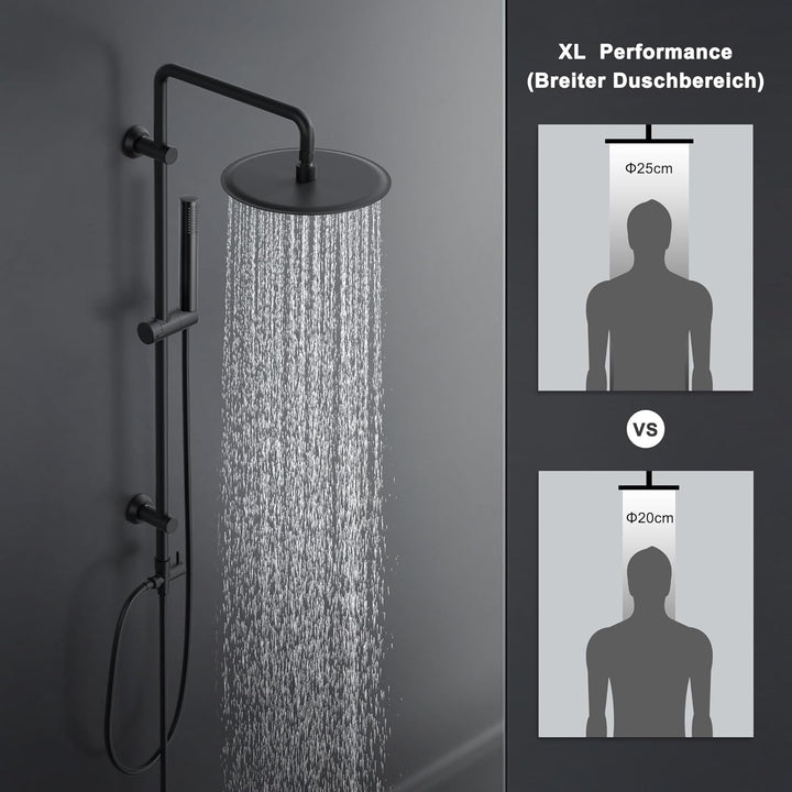 Görbach Regendusche Duschsystem ohne Armatur, Edelstahl Duschset mit 92cm Duschstange, XL Überkopfbr
