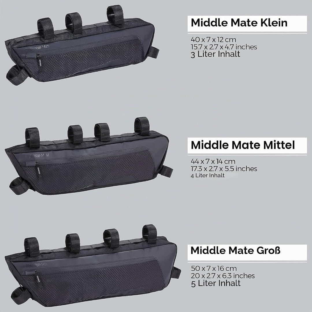 Middle Mate Bsb-142 Fahrradrahmentasche, 3 l, wasserdicht, verstellbar, für Rennräder, Mountainbikes