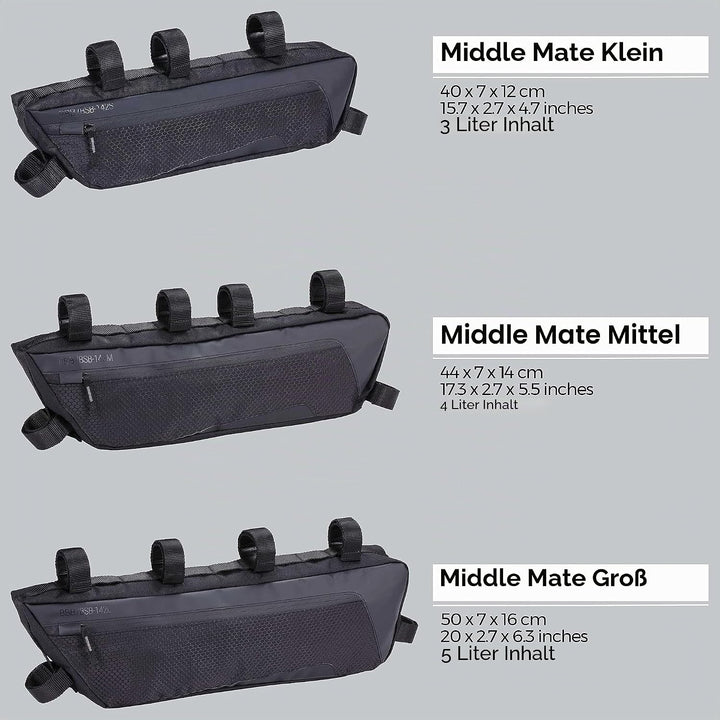 Middle Mate Bsb-142 Fahrradrahmentasche, 3 l, wasserdicht, verstellbar, für Rennräder, Mountainbikes