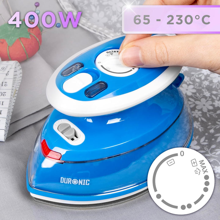 Duronic SI3 BE Mini Reisebügeleisen, 400W Mini Bügeleisen, Dampfbügeleisen 35ml Wassertank, kleines