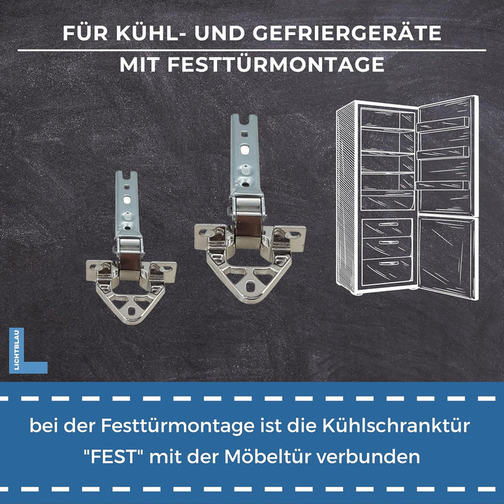 Lichtblau 2x Türscharnier für Kühlschrank Front Montage I passend für Bosch und Siemens 00268698, Mi
