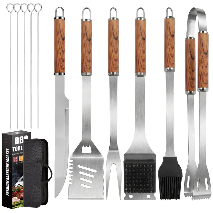 Grillbesteck Set, 11-teilig Edelstahl Grill Zubehör Set mit Aufbewahrungskoffer, Hochwertiger BBQ Gr
