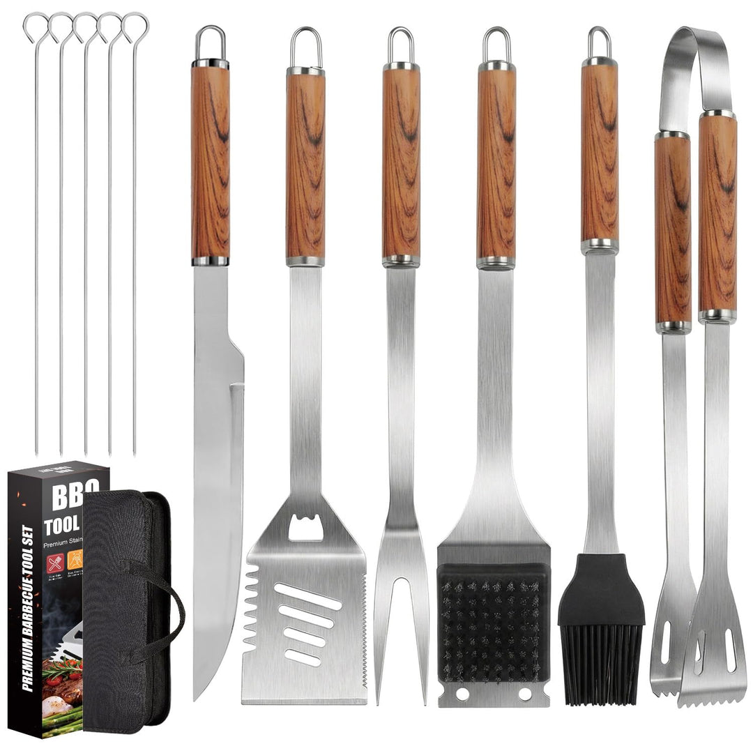Grillbesteck Set, 11-teilig Edelstahl Grillzubehör mit Aufbewahrungskoffer, Hochwertiger BBQ Grillut