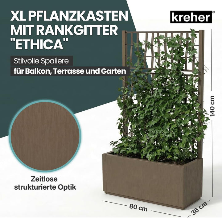 2 x Kreher® XL Rankgitter, Spalier mit Pflanzkasten aus robustem Kunststoff. Masse BxTxH in cm: 80 x