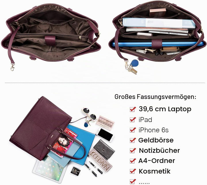 LOVEVOOK Laptoptasche Damen 15,6 Zoll, Handtasche Damen Arbeitstasche Lehrertasche Gross, Wasserdich