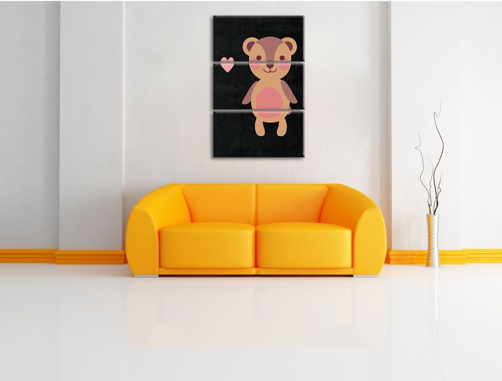 Pixxprint Niedlicher Bär schwarz 3-Teiler Leinwandbild 120x80 Bild auf Leinwand